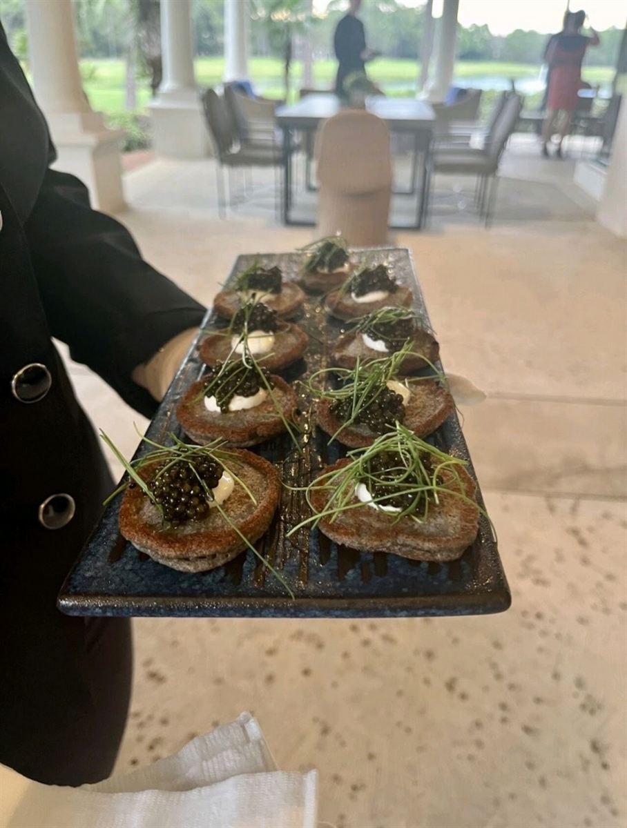 Passed canap&eacute;s on a tray during service