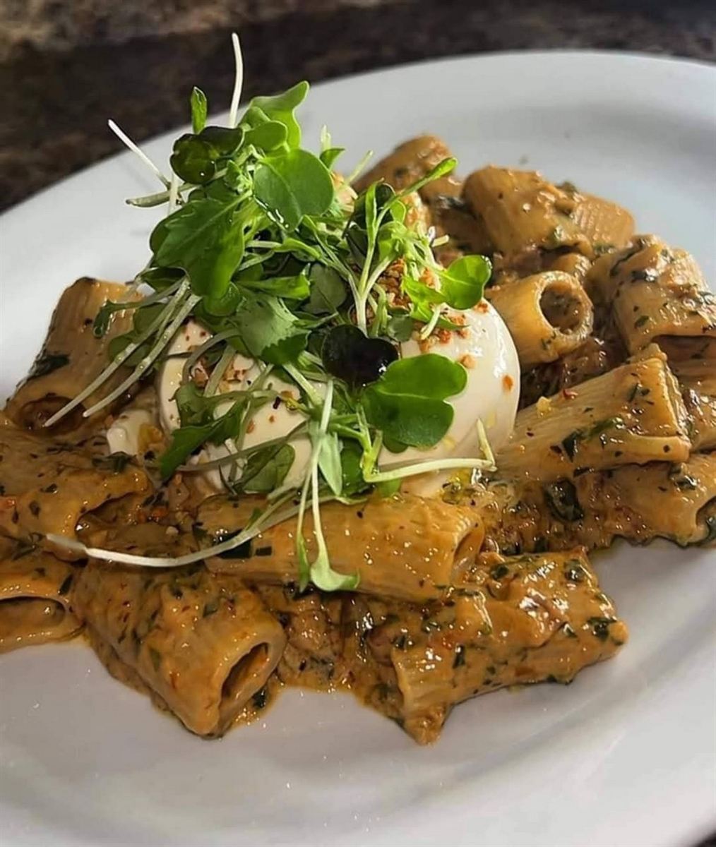Fresh pasta dish finished with microgreens