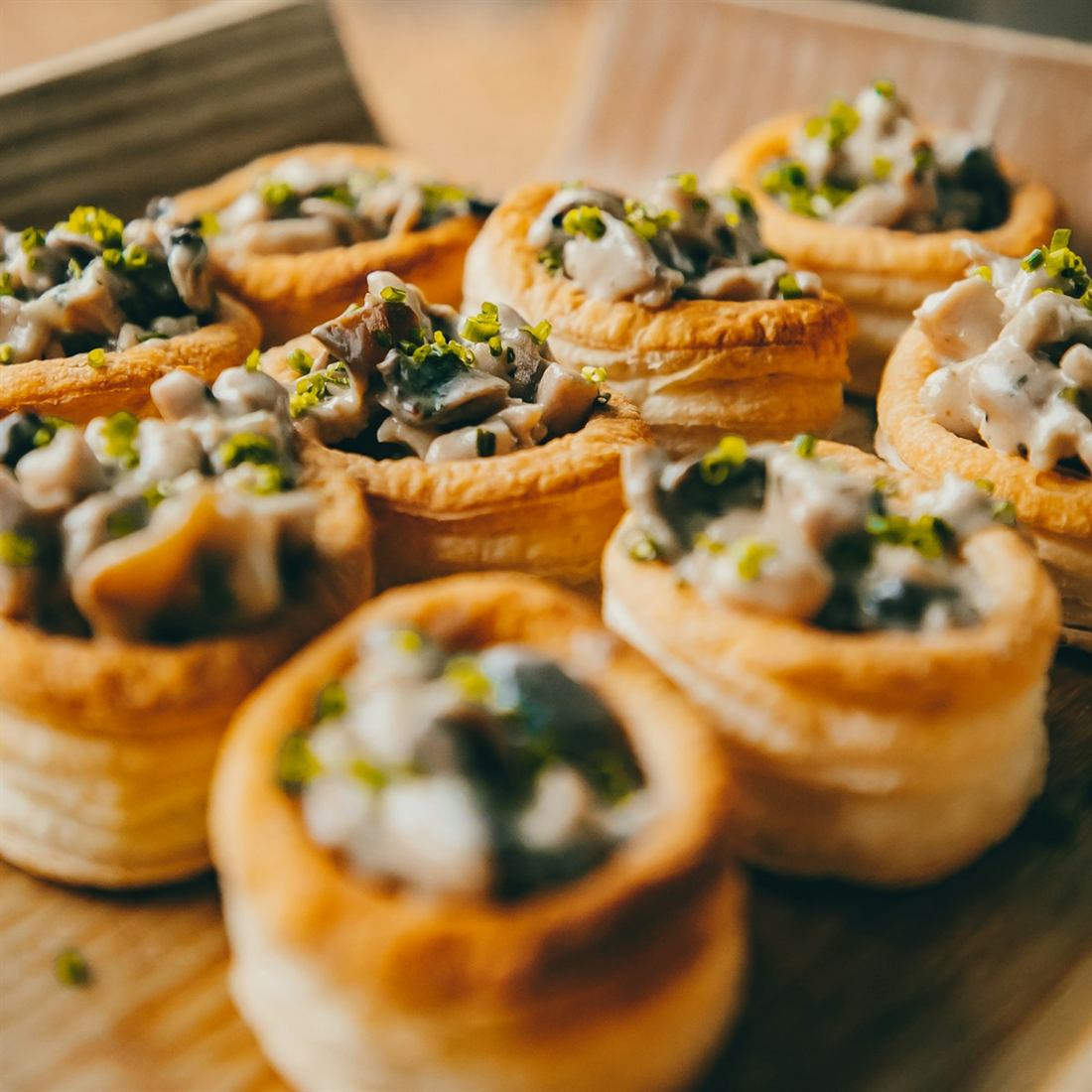 Tray of elegant canap&eacute;s and tartlets